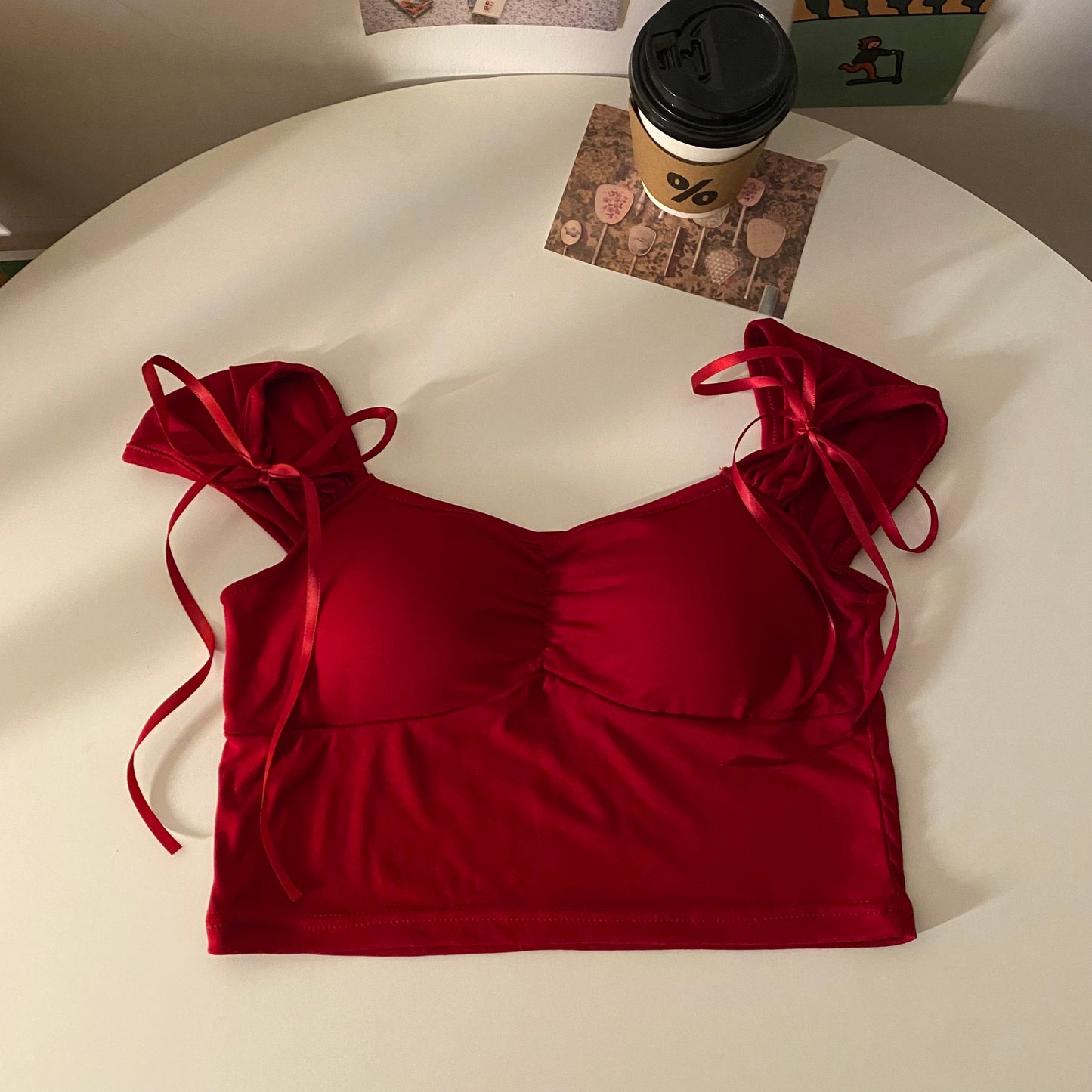 Cotton Bra Tank Top with Pads – Bow Design Women’s Vest
