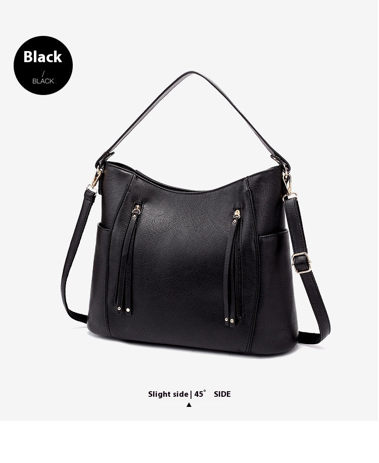 Luxury Women’s Leather Handbag – Large Capacity Messenger Bag, Vintage PU Shoulder Tote with Tassel Design