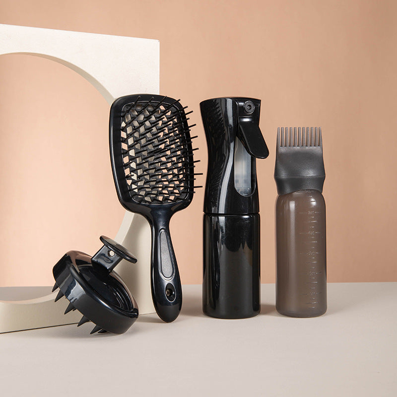 High Pressure Spray Bottle with Silicone Shampoo Brush & Hollow Hair Dyeing Comb Set