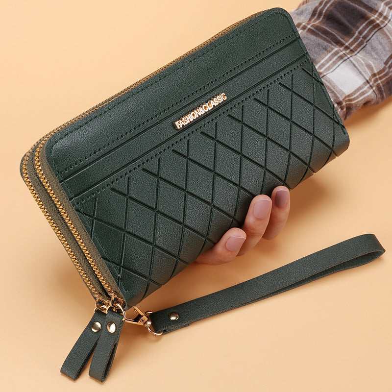 Women’s Double Zipper Long Wallet – Multi Card Slots PU Leather Purse