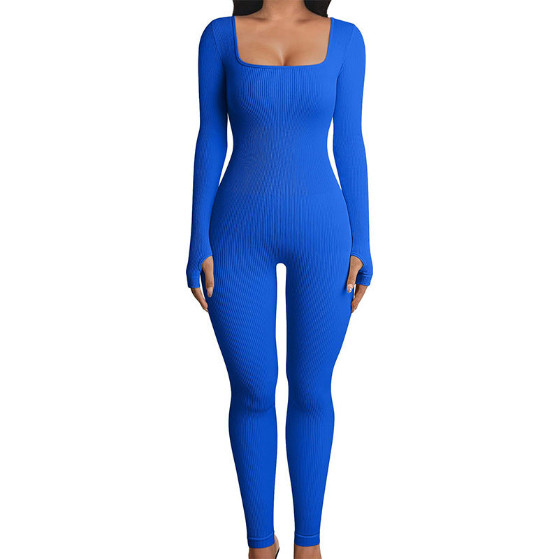 Seamless Double-Layer Body Shaper Jumpsuit – Long Sleeve Yoga & Sports Bodysuit for Women