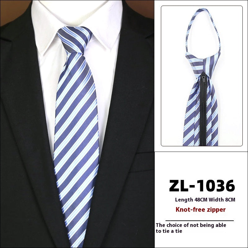 Men’s Formal Business Zipper Tie – Striped Jacquard Knot-Free Necktie