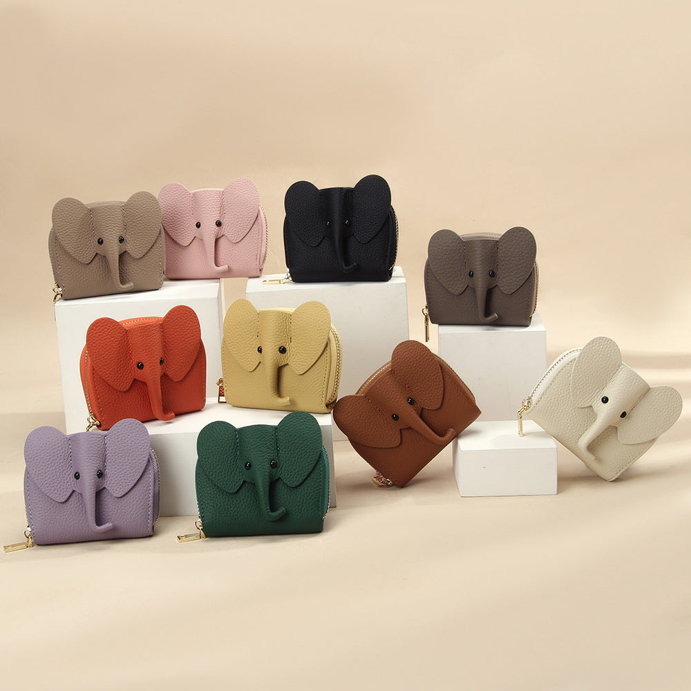 Creative Elephant Leather Card Holder Wallet – Genuine Leather Zipper Coin Purse for Men & Women