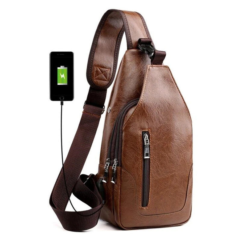 Luxury Men’s Leather Messenger Chest Bag – Vintage Crossbody Business Sling Shoulder Pack