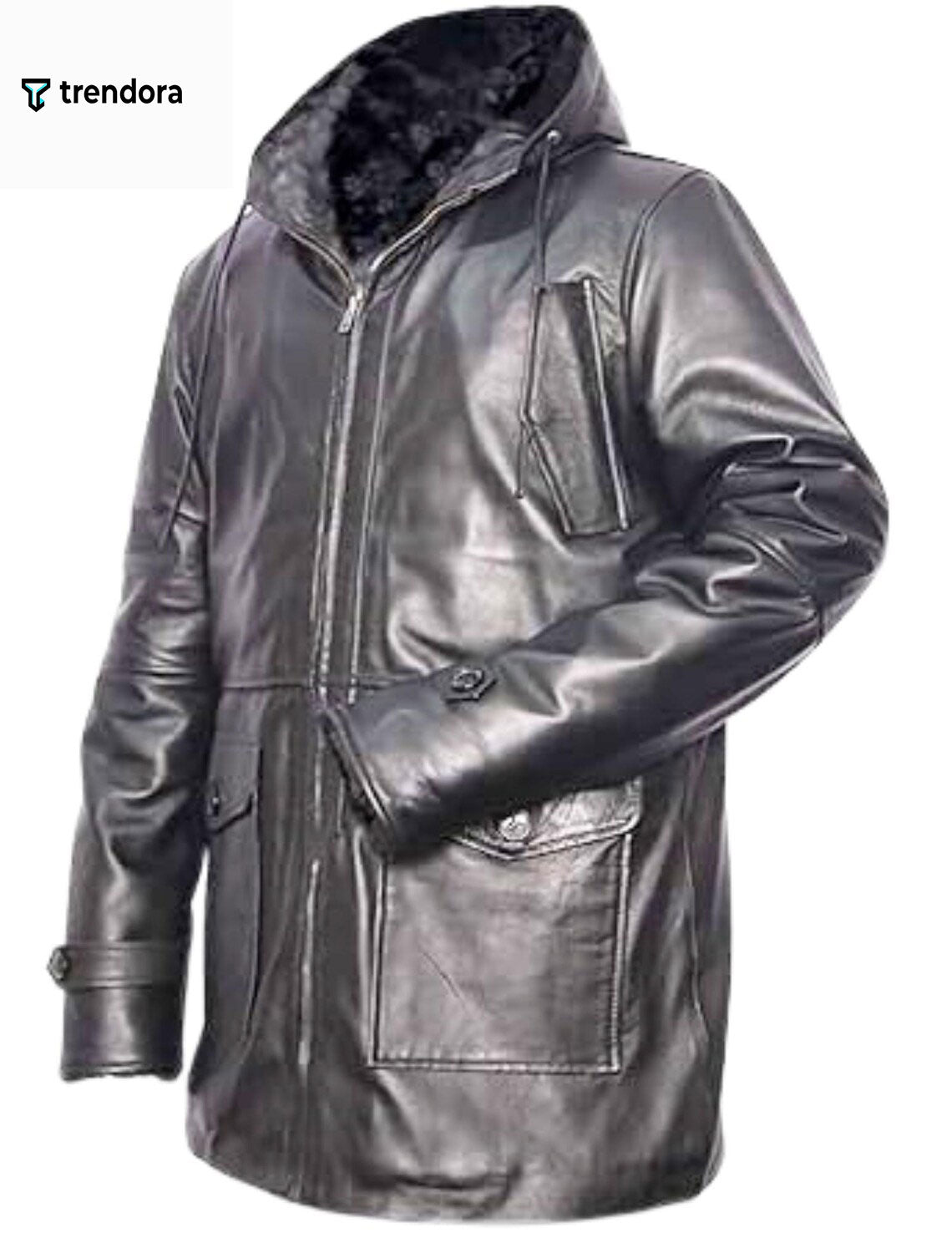 Men’s Hooded Black Sheepskin Leather Jacket – Handmade Four Seasons Wear