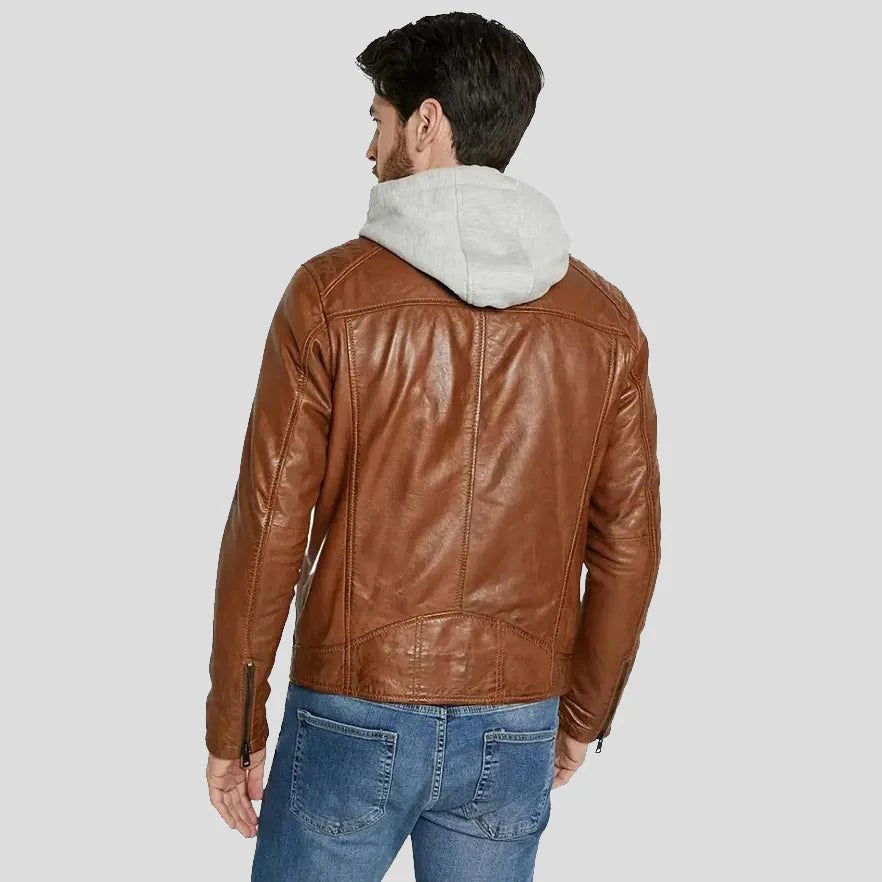 Brown Lambskin Leather Jacket with Hood UK