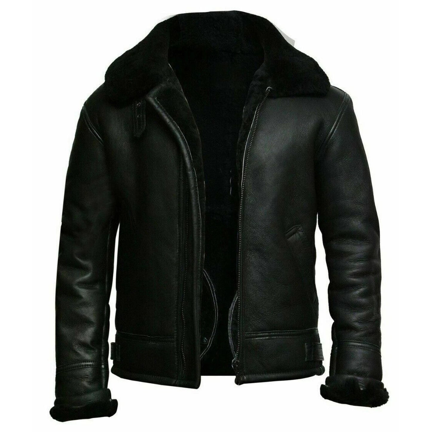 Men’s RAF B3 Black Sheepskin Aviator Jacket – WW2 Bomber Pilot Coat