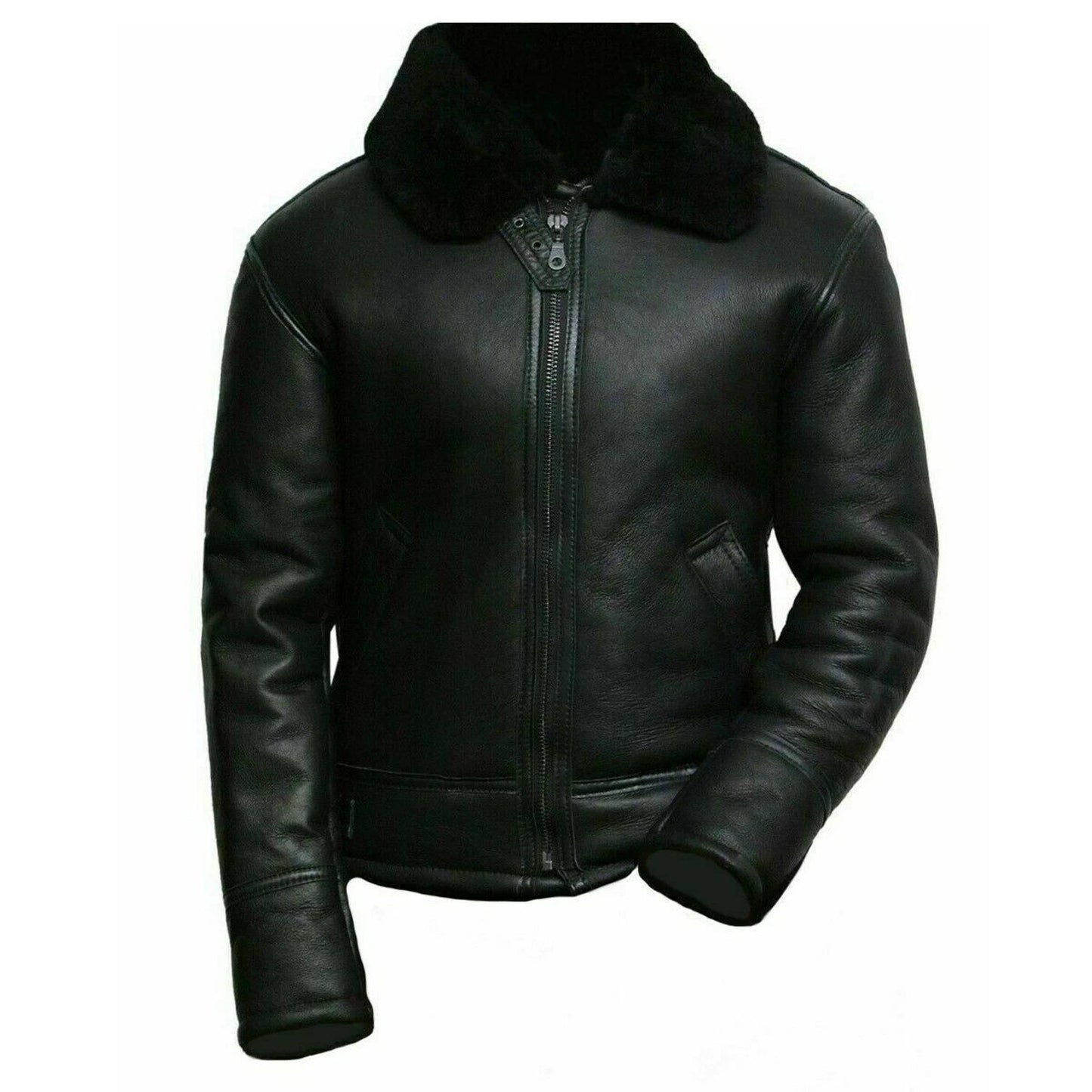 Men’s RAF B3 Black Sheepskin Aviator Jacket – WW2 Bomber Pilot Coat