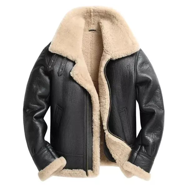 Men's RAF B3 Bomber Aviator Jacket – Black Shearling Fur Lined Real Leather