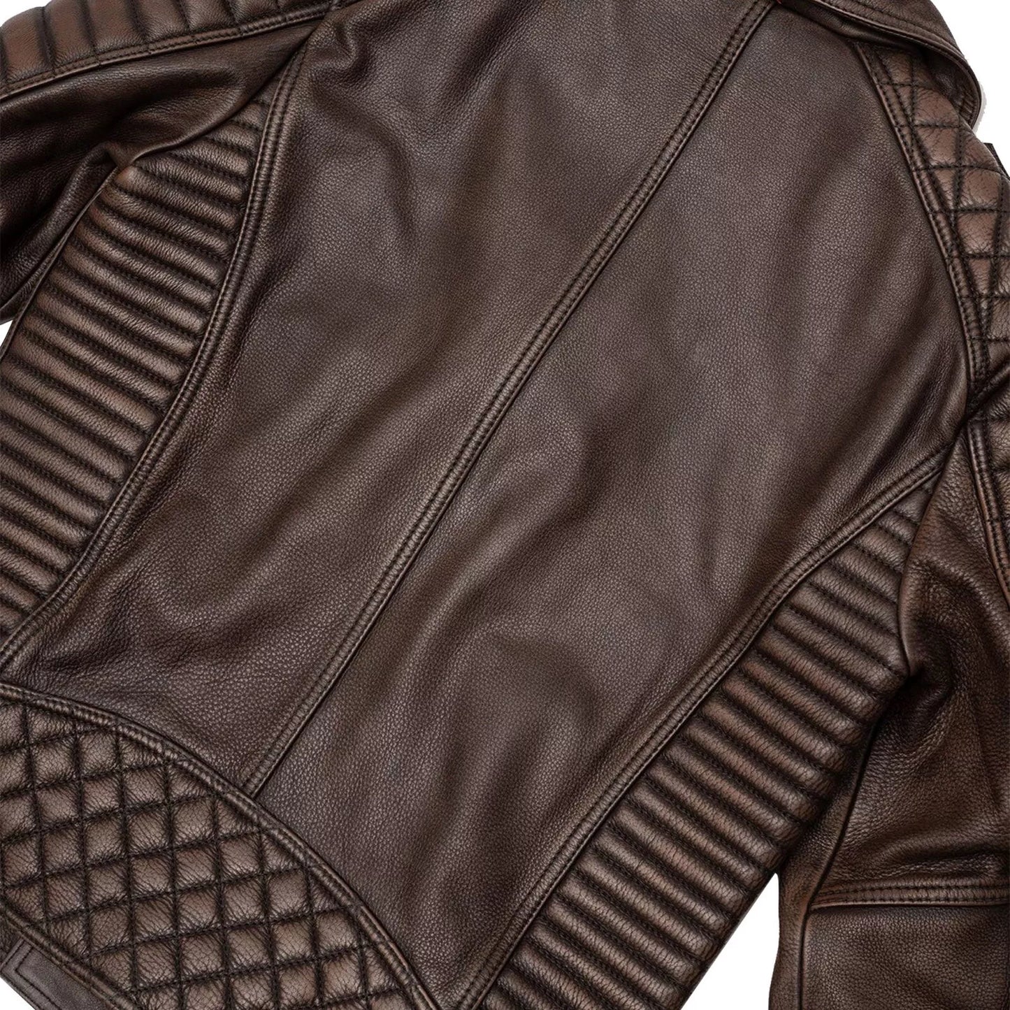 Men’s Cowhide Leather Quilted Biker Jacket – Genuine Motorcycle Style, Mid-Length, Wind-Resistant