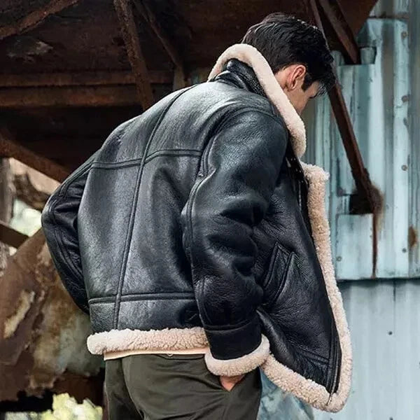 Men's RAF B3 Bomber Aviator Jacket – Black Shearling Fur Lined Real Leather