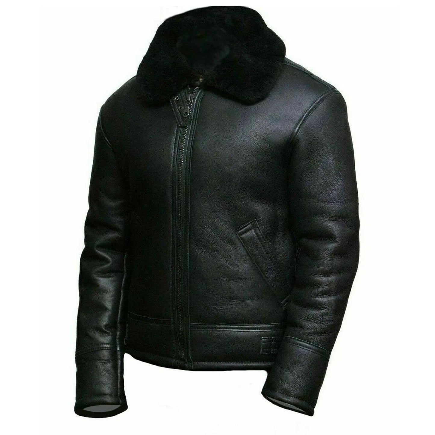 Men’s RAF B3 Black Sheepskin Aviator Jacket – WW2 Bomber Pilot Coat