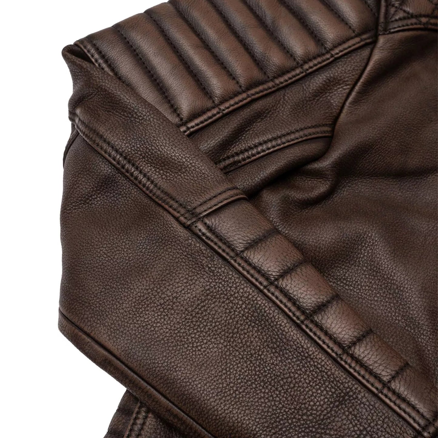 Men’s Cowhide Leather Quilted Biker Jacket – Genuine Motorcycle Style, Mid-Length, Wind-Resistant