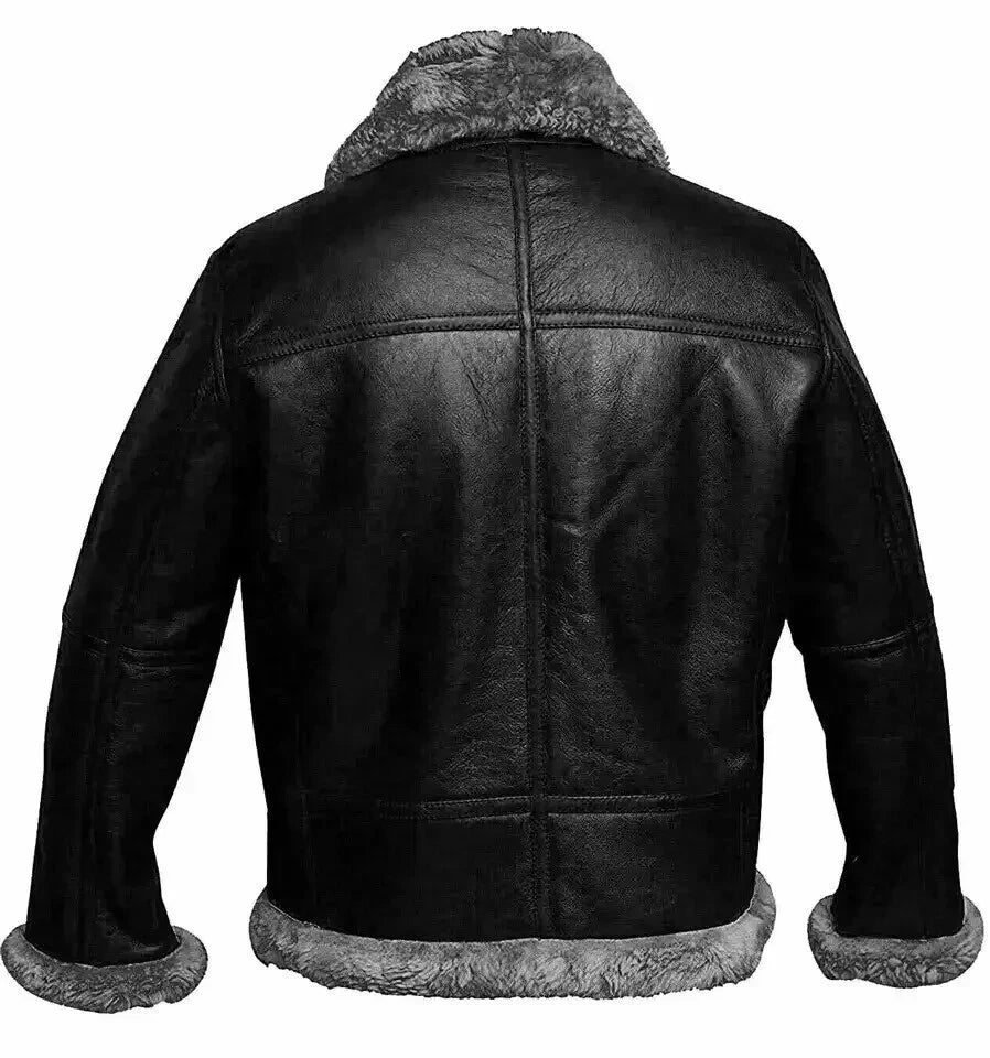 Men’s RAF Aviator Bomber Leather Jacket – B3 Flying Pilot Style with Shearling Fur Lining