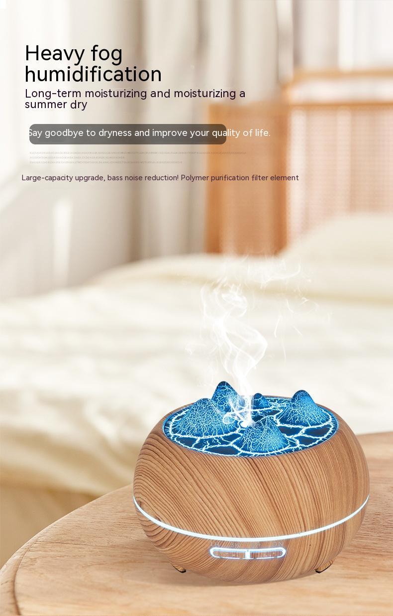 Flame Atmosphere Wood Grain Humidifier – USB Aromatherapy Diffuser with Remote Control & Anion Air Purifier