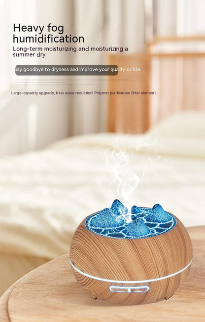 Flame Atmosphere Wood Grain Humidifier – USB Aromatherapy Diffuser with Remote Control & Anion Air Purifier