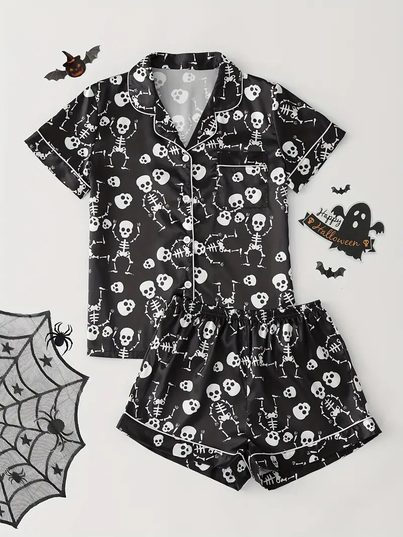 Women’s Summer Pajamas Set – Short Sleeve Cardigan Loungewear with Shorts