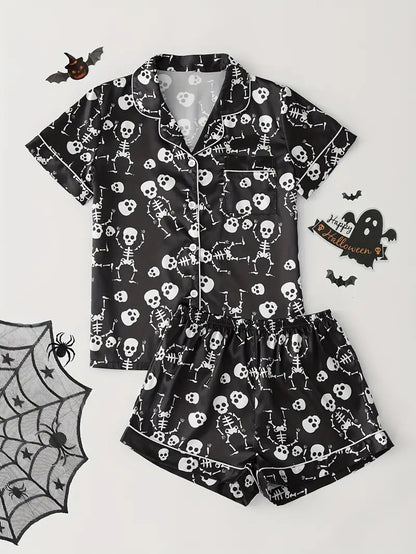 Women’s Summer Pajamas Set – Short Sleeve Cardigan Loungewear with Shorts