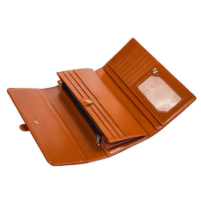 Pure Leather Women’s Tri-fold Wallet – Long Buckle Genuine Cowhide