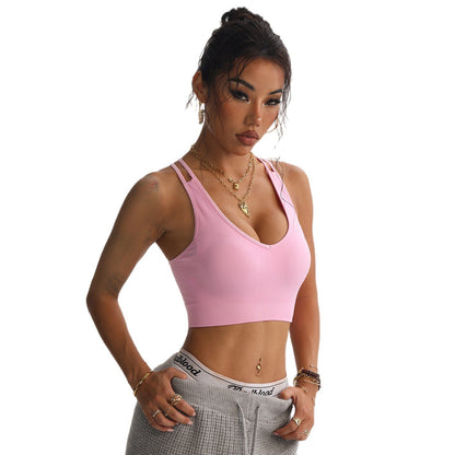 Peach Heart Cross Back Yoga Bra – Super Stretch Sports Bralette for Women
