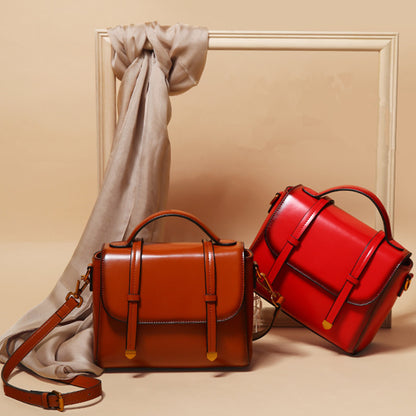 Women’s Genuine Leather Handbag – Retro Cowhide Shoulder Bag Small Square Crossbody