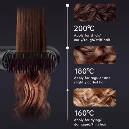 2-In-1 Wireless Hair Straightener Brush – Portable Fast Heating Comb & Hot Curler, USB Rechargeable