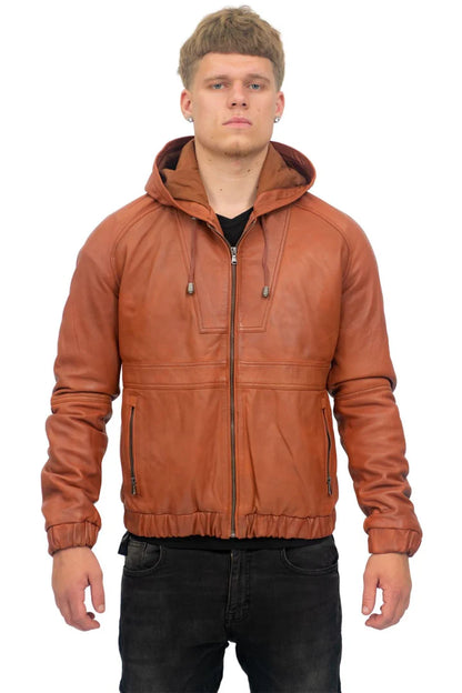 Men’s Casual Leather Hooded Bomber Jacket Odesa | Nappa Lamb Leather