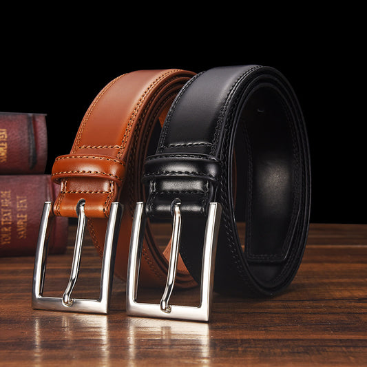 Men’s Genuine Leather Belt with Alloy Pin Buckle – Casual & Formal Wear
