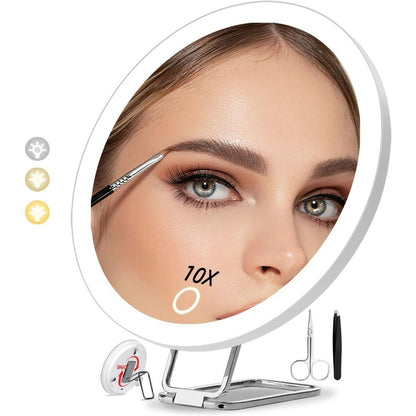 Charging LED Fill Light Rotating Makeup Mirror with Stand, Tweezers & Scissors