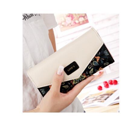 BIRDS Women’s Wallet – PU Leather Embroidered Flower Design, Korean Style Mid-Length Clutch