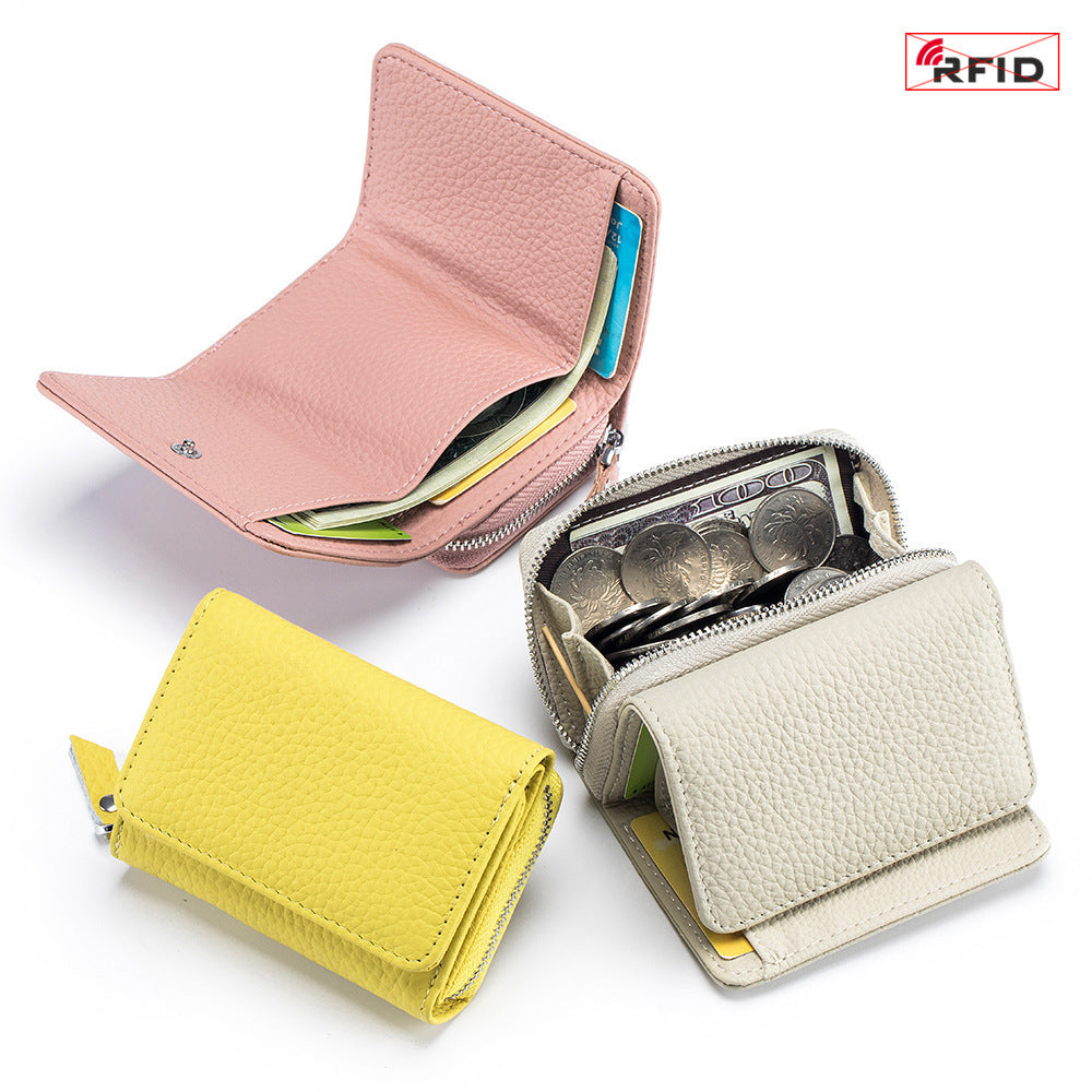 Women’s Leather Tri-fold RFID Wallet – Mini Large Capacity Coin & Card Holder