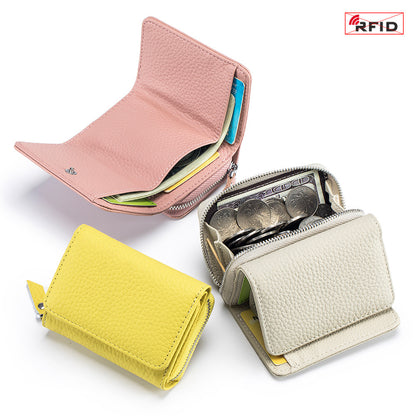 Women’s Leather Tri-fold RFID Wallet – Mini Large Capacity Coin & Card Holder