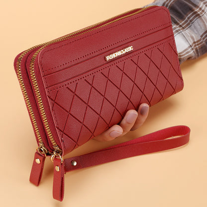 Women’s Double Zipper Long Wallet – Multi Card Slots PU Leather Purse