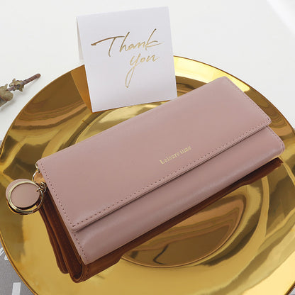Women’s Korean Style Pendant Wallet – Long PU Leather Multi-Function Tri-Fold Purse