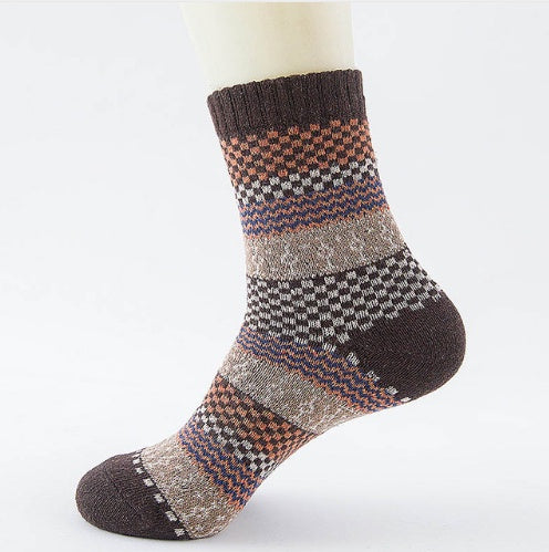 Winter Warm Stripe Wool Socks – 5 Pairs Thick Casual Business Socks for Men
