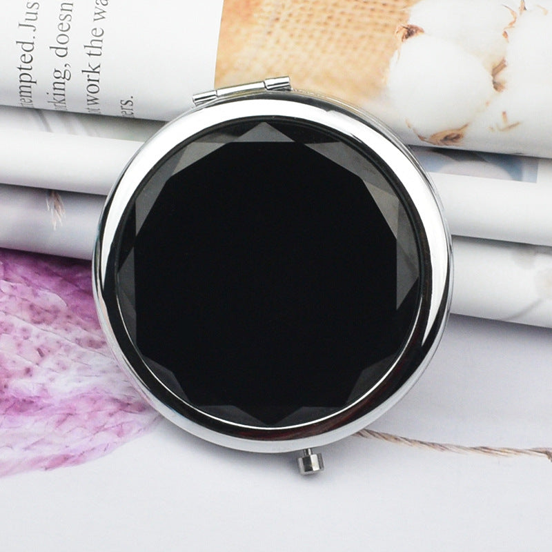 Folding Double-Sided Crystal Mirror – Portable Compact Makeup Mirror for Travel & Daily Use
