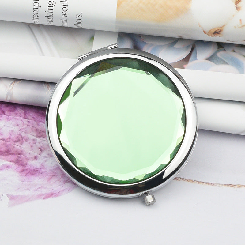 Folding Double-Sided Crystal Mirror – Portable Compact Makeup Mirror for Travel & Daily Use
