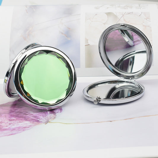 Folding Double-Sided Crystal Mirror – Portable Compact Makeup Mirror for Travel & Daily Use