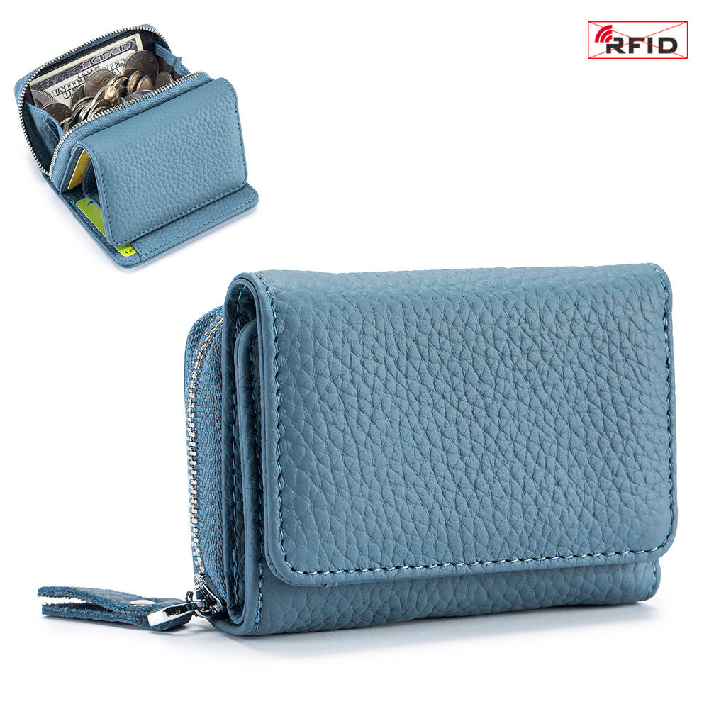Women’s Leather Tri-fold RFID Wallet – Mini Large Capacity Coin & Card Holder