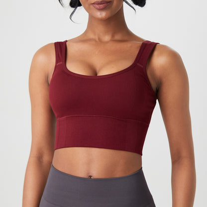 Wide Shoulder Strap Threaded Yoga Bra – Seamless Sports Vest for Women