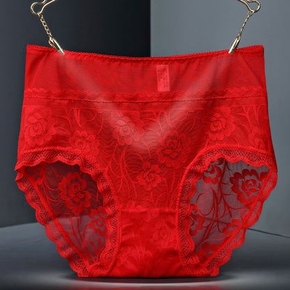 Lace Seamless High-Waist Women’s Briefs – Floral Hollow Breathable Underwear