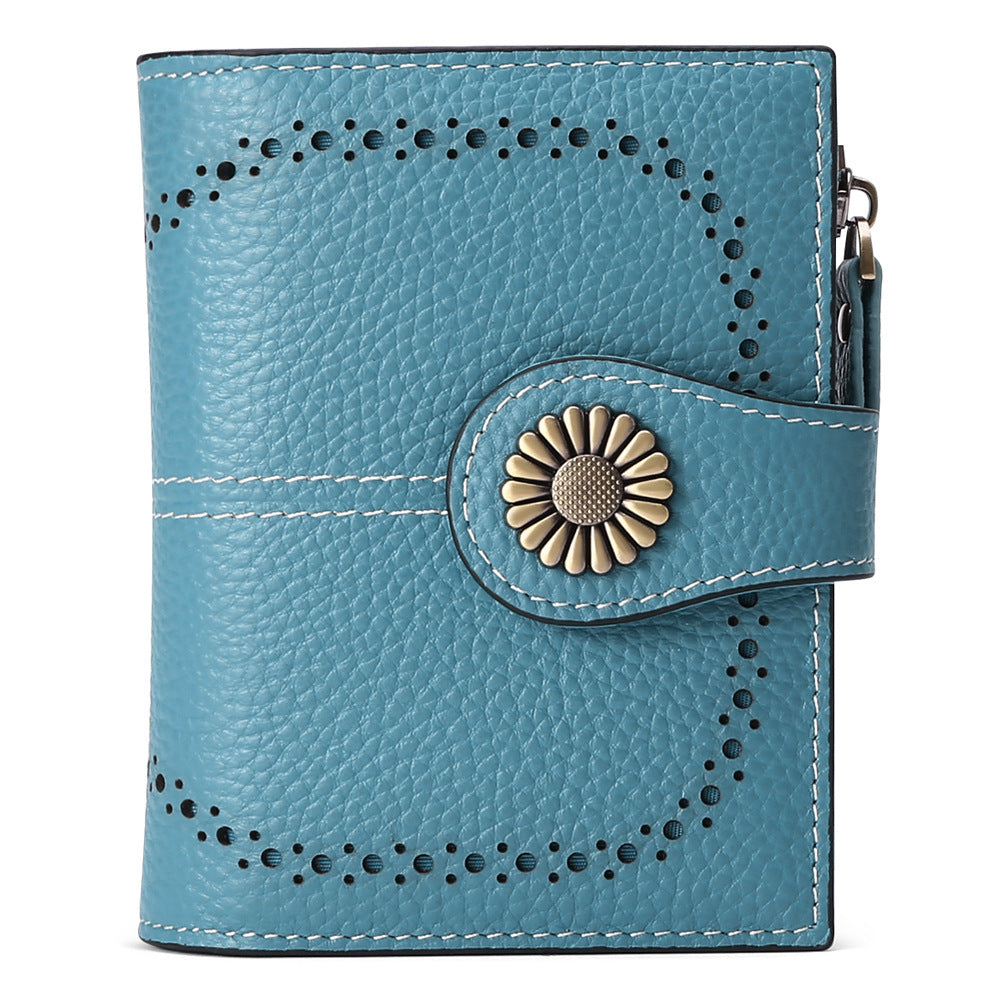 Fashion Women’s Short Coin Purse – Genuine Oil Wax Leather Retro Wallet