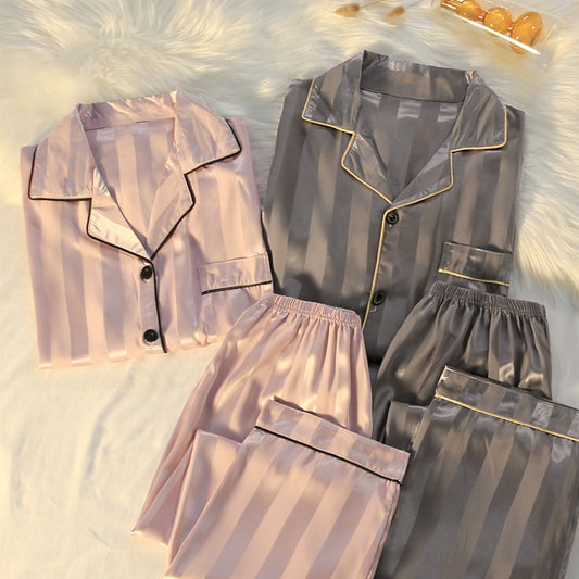 Striped Luxury Silk Loungewear Set – Plus Size Pajamas for Men & Women