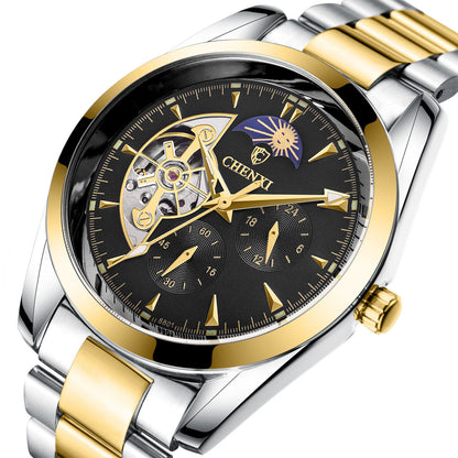 Men’s Business Mechanical Watch – Luxury Quartz Timepiece with Luminous Display & Moon Phase