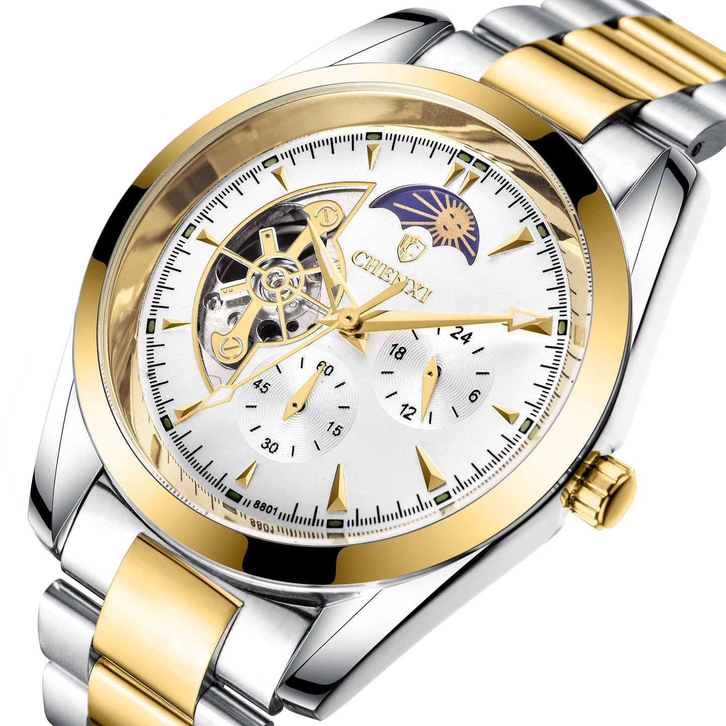 Men’s Business Mechanical Watch – Luxury Quartz Timepiece with Luminous Display & Moon Phase