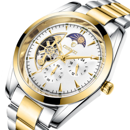 Men’s Business Mechanical Watch – Luxury Quartz Timepiece with Luminous Display & Moon Phase