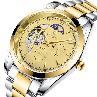Men’s Business Mechanical Watch – Luxury Quartz Timepiece with Luminous Display & Moon Phase