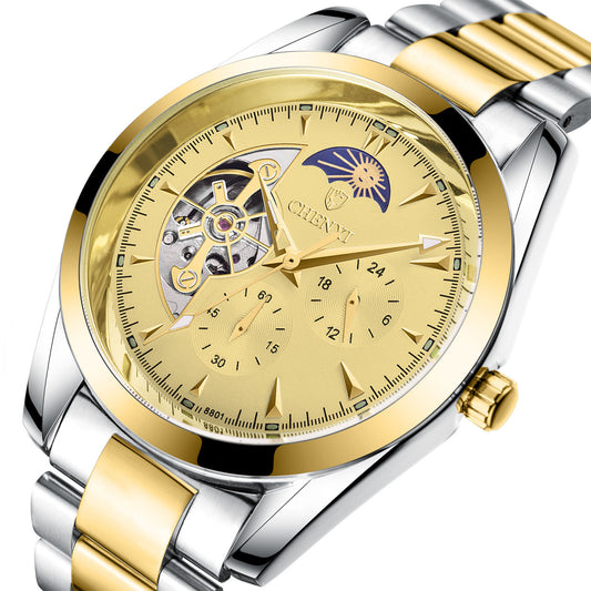 Men’s Business Mechanical Watch – Luxury Quartz Timepiece with Luminous Display & Moon Phase