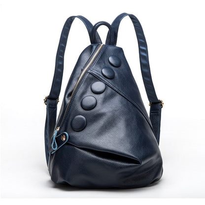 Women’s Genuine Leather Litchi Textured Backpack – Fashion Preppy Style School Bag for Teenage Girls