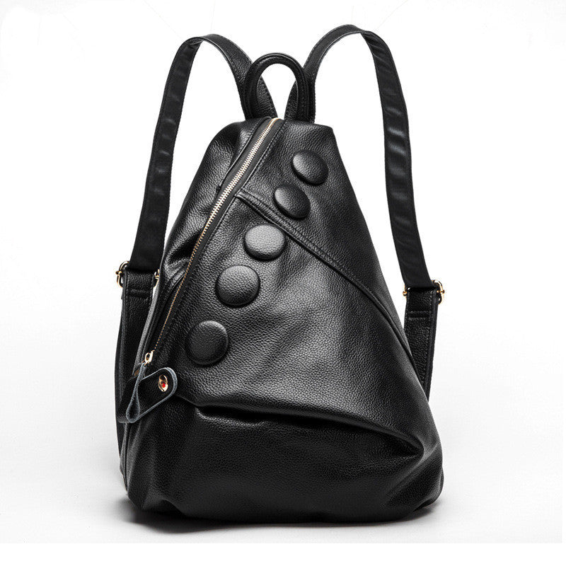 Women’s Genuine Leather Litchi Textured Backpack – Fashion Preppy Style School Bag for Teenage Girls